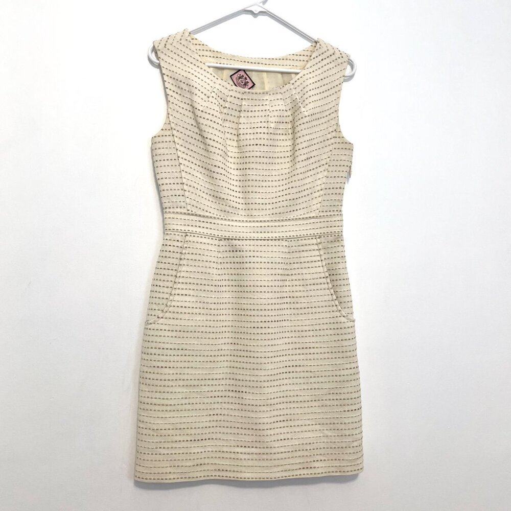 JUICY COUTURE Dash Dress Cream Ivory w/ Beige Nude Gold Embroidered Sheath Dress